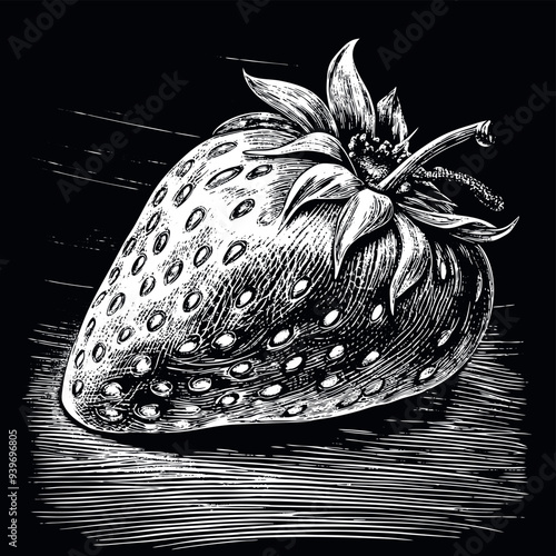 Obraz na płótnie Strawberry engraved vector w salonie