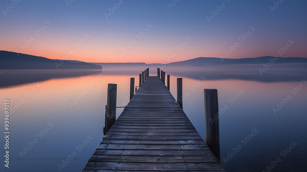 Tranquil Lakeside Dock at Sunset Tranquil Lakeside Dock at Sunset