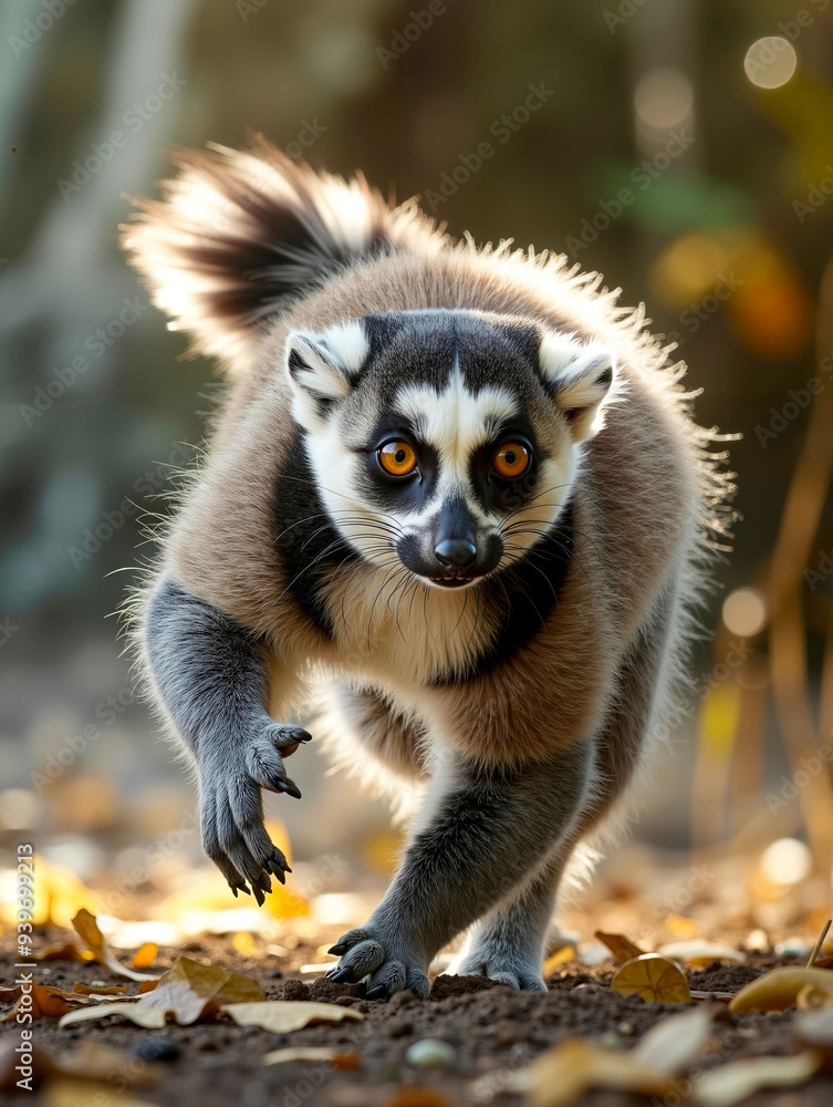 A lemur walking on the ground in the woods A lemur walking on the ground in the woods