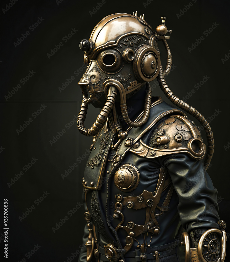 Fototapeta premium A man in a steampunk costume with a gas mask and goggles