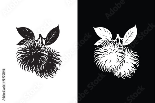 Rambutan silhouette victor icon with black and white background.