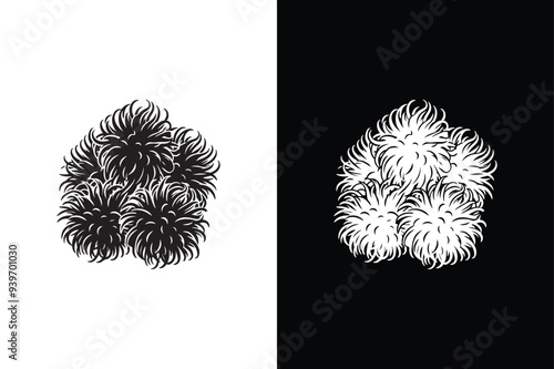 Rambutan silhouette victor icon with black and white background.