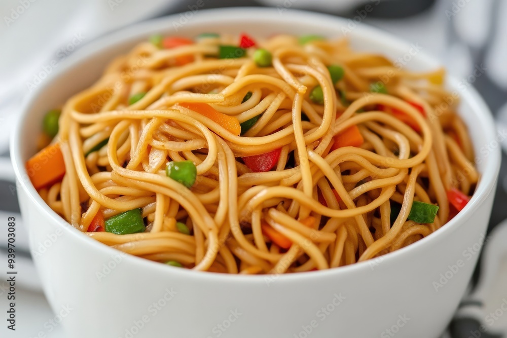 A bowl of noodles with vegetables in it, generative ai image A bowl of noodles with vegetables in it, generative ai image