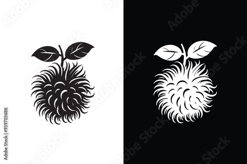 Rambutan silhouette victor icon with black and white background.