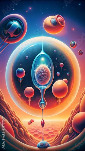 Fetal ovary: Oocyte development micrograph depicting leptotene and pachytene stages. photo