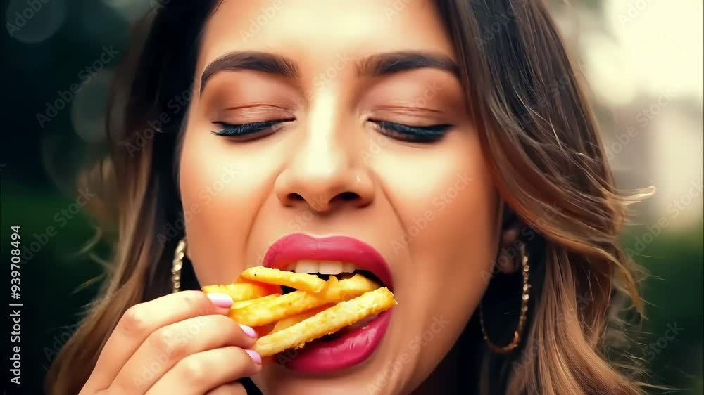 Woman enjoying a delicious burger, savoring every bite
Woman enjoying a delicious burger, savoring every bite