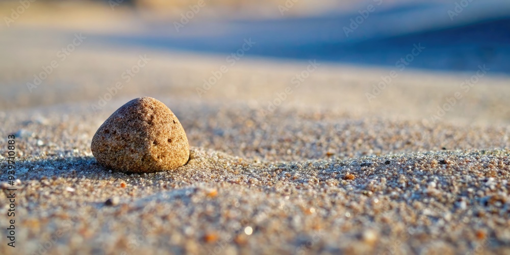 Small brown rock on gray sand against a blurred background during daylight. Generative AI Small brown rock on gray sand against a blurred background during daylight. Generative AI