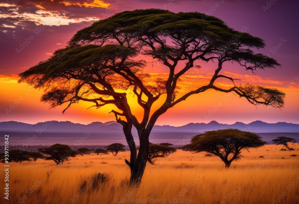 expansive savanna landscape showcasing vibrant sunset hues rich colors silhouetted vegetation, nature, sky, scenery, view, clouds, twilight, grass, earth expansive savanna landscape showcasing vibrant sunset hues rich colors silhouetted vegetation, nature, sky, scenery, view, clouds, twilight, grass, earth