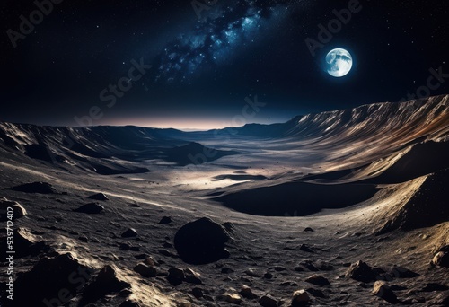 stunning lunar views showcasing celestial beauty detailed bright starry night sky, moon, craters, moonscape, stars, astronomy, landscape, space, cosmos photo