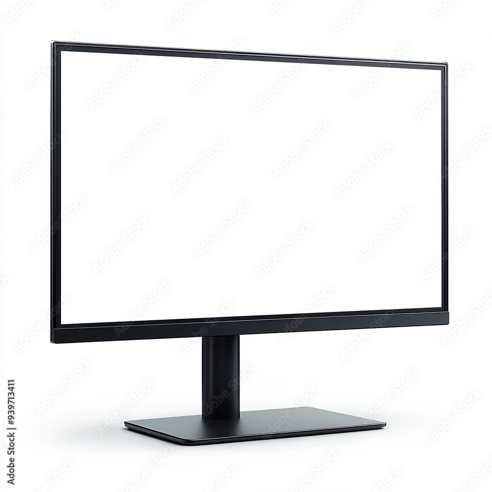 Sleek modern computer monitor with blank screen isolated on white background, ideal for tech, office, and digital design themes. Sleek modern computer monitor with blank screen isolated on white background, ideal for tech, office, and digital design themes.