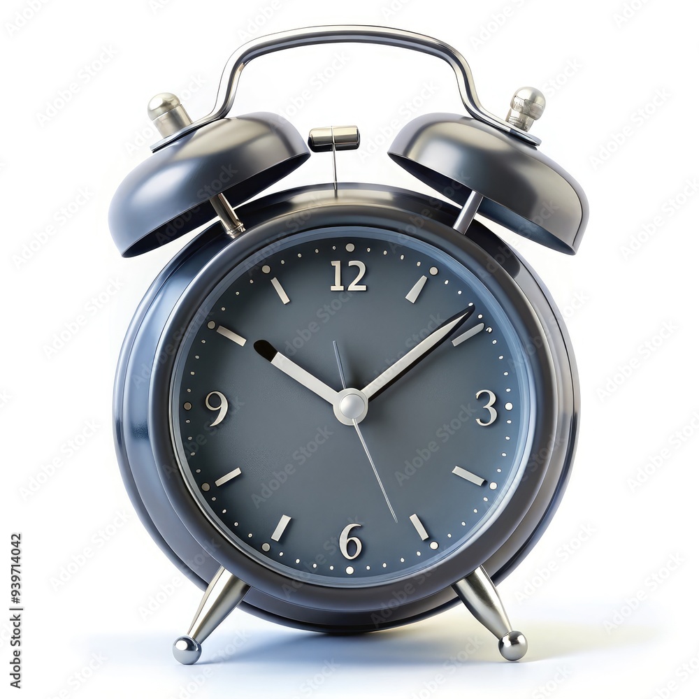 Dark slate gray alarm clock on display with clear dial and classic design. Generative AI Dark slate gray alarm clock on display with clear dial and classic design. Generative AI