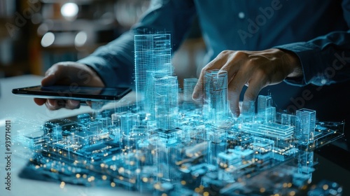 Person Interacting with a Holographic City Model