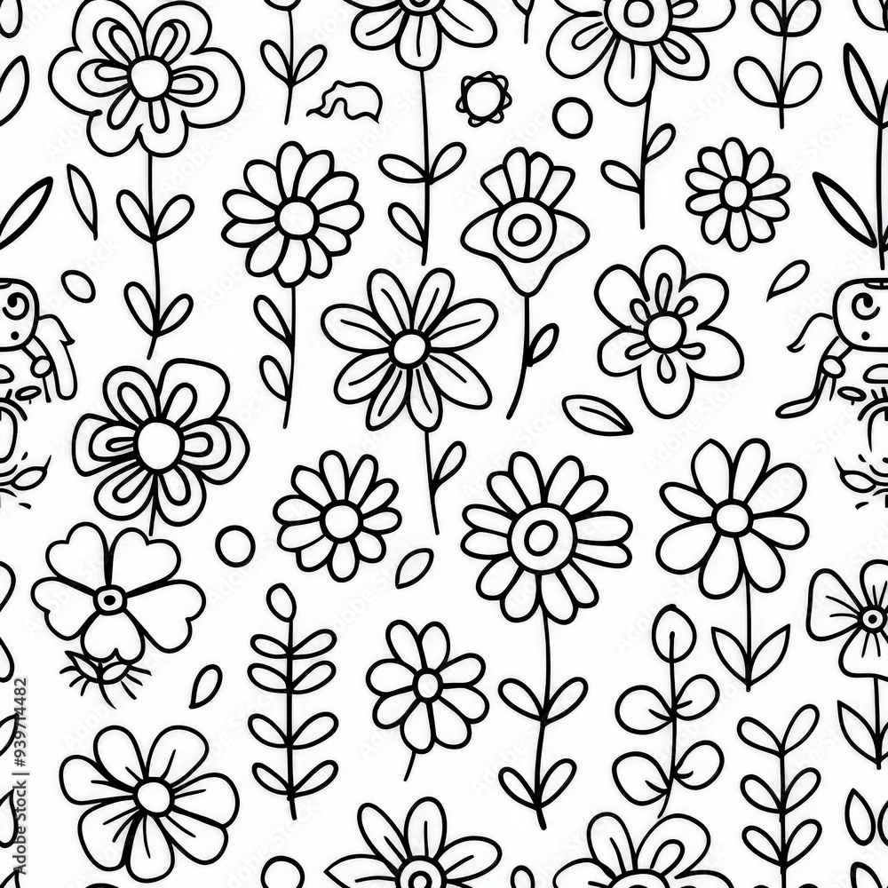 a simple line drawing with a flower themed coloring pages pattern for your little girl, thin lines, wallpaper, monochrome simplicity a simple line drawing with a flower themed coloring pages pattern for your little girl, thin lines, wallpaper, monochrome simplicity