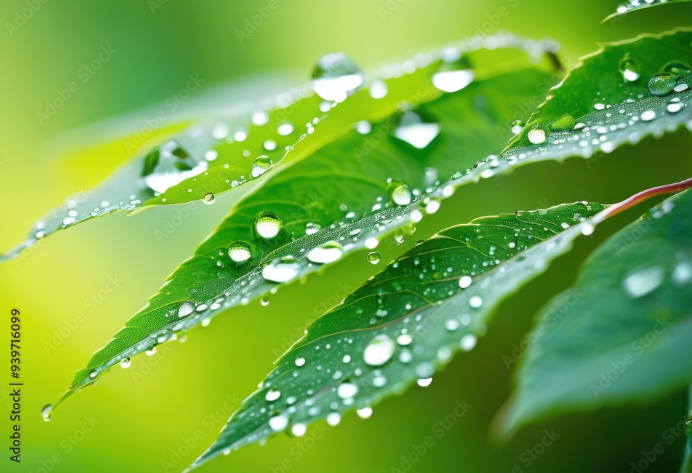 vivid green leaves adorned crystal clear water droplets reflecting natural beauty, vibrant, nature, refreshing, glossy, botanical, moisture, flora vivid green leaves adorned crystal clear water droplets reflecting natural beauty, vibrant, nature, refreshing, glossy, botanical, moisture, flora