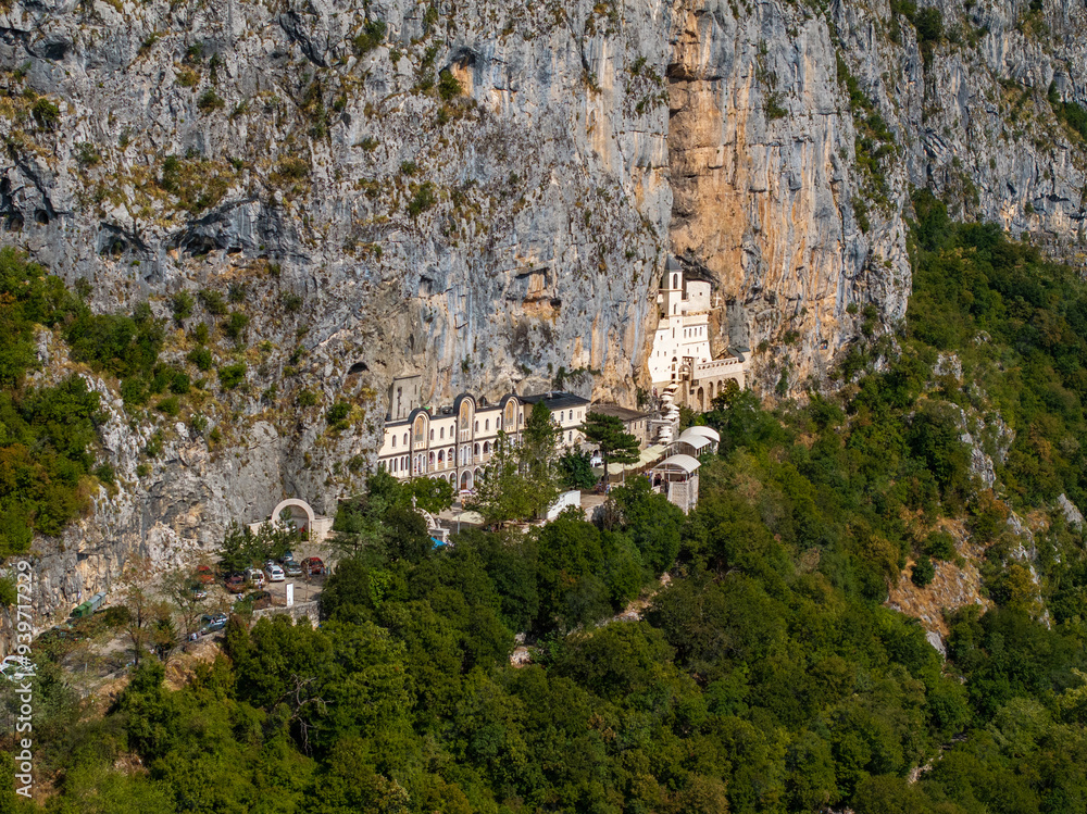 The Ostrog Monastery is a monastery of the Serbian Orthodox Church situated against an almost vertical background,high up in the large rock of Ostroška Greda, in Montenegro The Ostrog Monastery is a monastery of the Serbian Orthodox Church situated against an almost vertical background,high up in the large rock of Ostroška Greda, in Montenegro