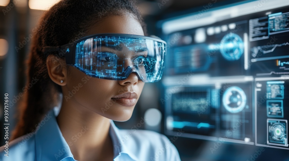 A skilled IT specialist conducts data analysis using advanced augmented reality tools A skilled IT specialist conducts data analysis using advanced augmented reality tools