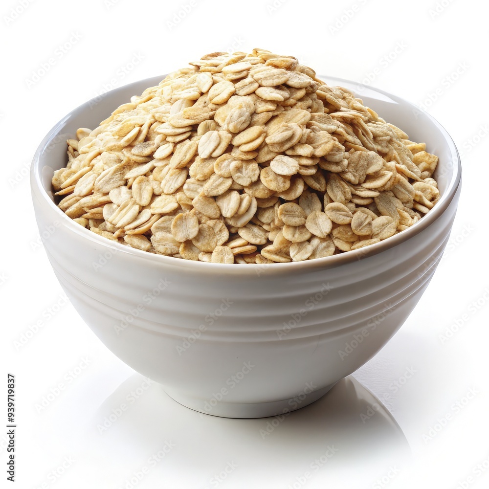 Rolled oats in a bowl ready for a healthy breakfast option in the morning. Generative AI Rolled oats in a bowl ready for a healthy breakfast option in the morning. Generative AI