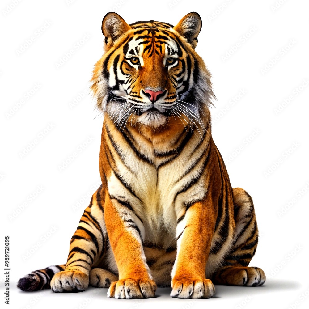 Obraz premium Side view, profile of a tiger standing, isolated on white 