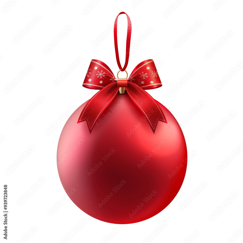 Red Christmas ball with ribbon and a bow, isolated on background. Generative AI Red Christmas ball with ribbon and a bow, isolated on background. Generative AI