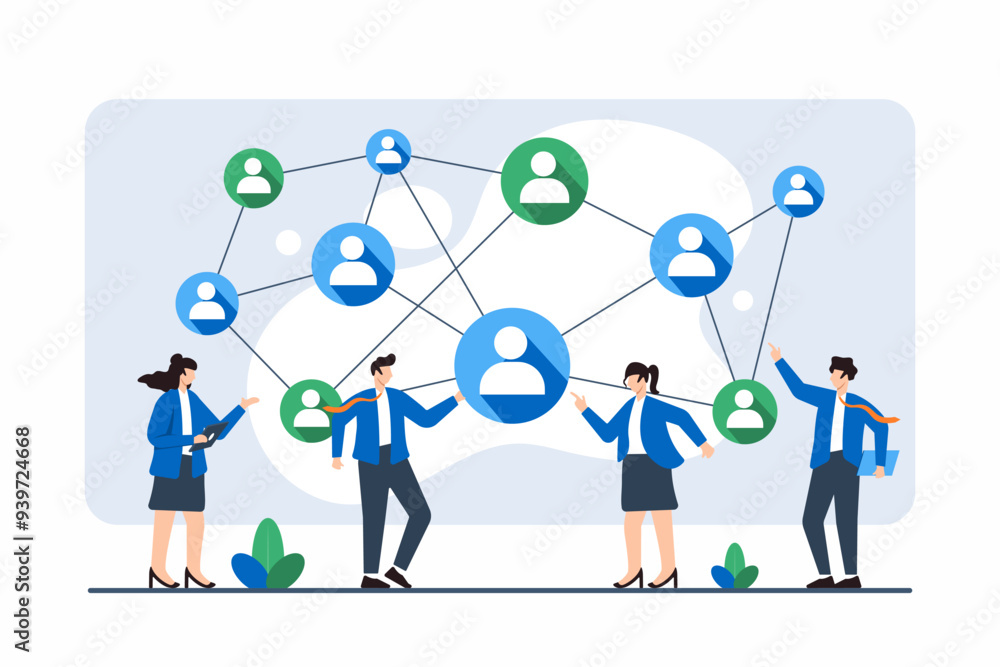 Flat illustration of employees connecting dots to form strategic business plan Flat illustration of employees connecting dots to form strategic business plan