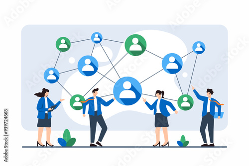 Flat illustration of employees connecting dots to form strategic business plan