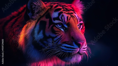 Wallpaper Mural Majestic tiger face glowing under vibrant neon light photography Torontodigital.ca