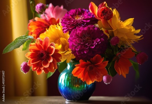 Wallpaper Mural bright colorful floral arrangements bathed natural light creating lively inviting atmosphere, flowers, blooms, petals, botanicals, decoration, design Torontodigital.ca