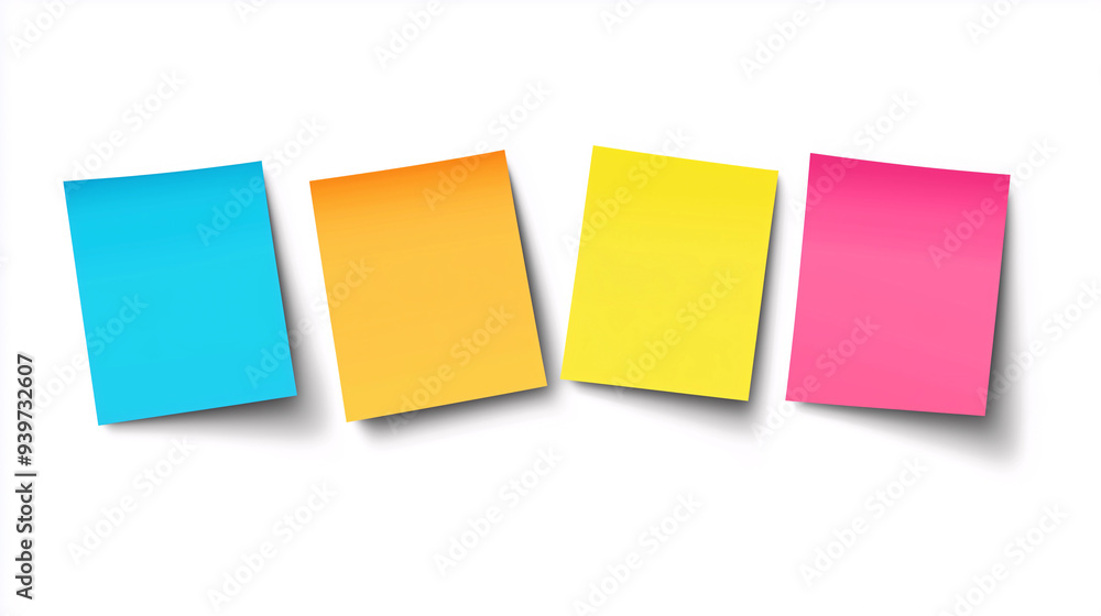 A set of four colourful sticky notes arranged in a row A set of four colourful sticky notes arranged in a row