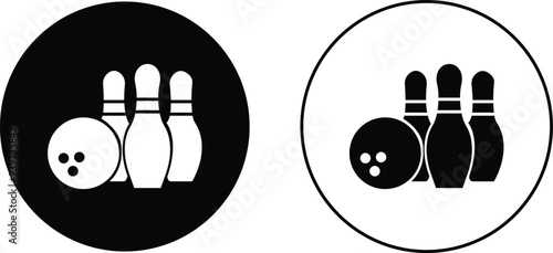 Bowling strike icon set. bowling ball and pin black flat and line vector collection isolated on transparent background. Symbol use for bowling club, games, sports Competition, element app and web.