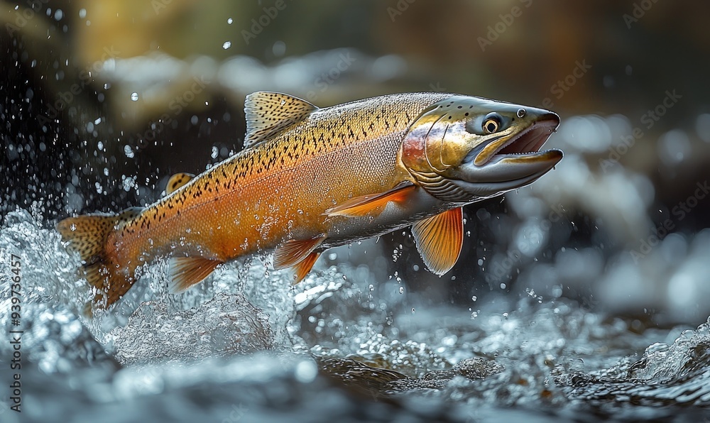 Obraz premium Salmon Leaping Through Water