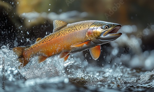 Salmon Leaping Through Water