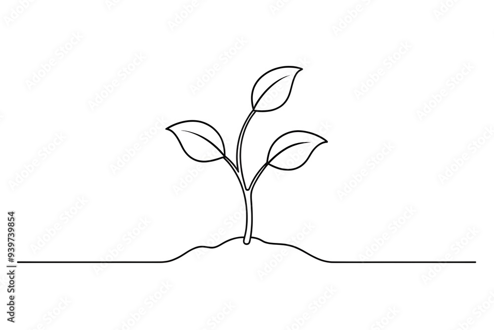 continuous single flat drawing of small sprout growing out of soil, line art vector illustration continuous single flat drawing of small sprout growing out of soil, line art vector illustration