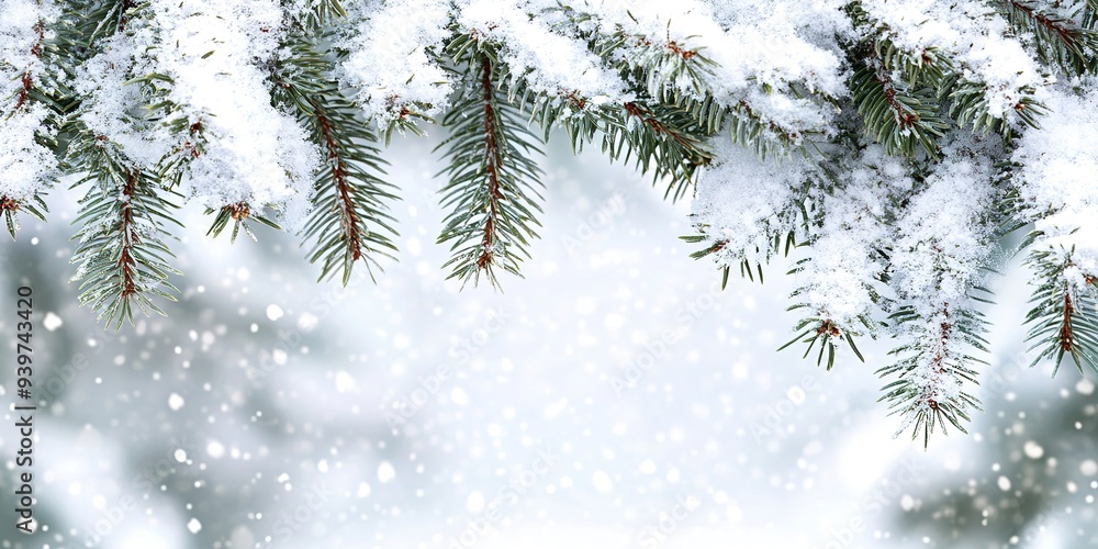 Snow-covered spruce branches in the form of a garland on a light background Snow-covered spruce branches in the form of a garland on a light background