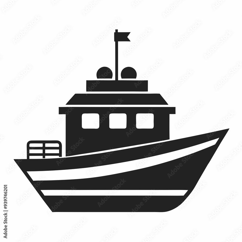 Boat silhouette icon vector art illustration in white background Boat silhouette icon vector art illustration in white background