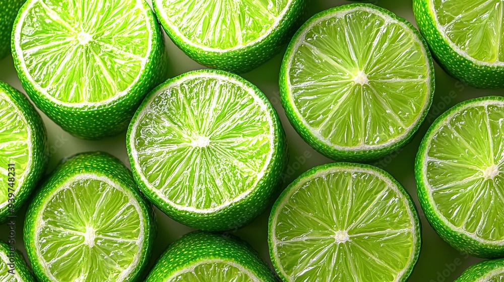 A cluster of limes arranged on a verdant countertop beside one another A cluster of limes arranged on a verdant countertop beside one another