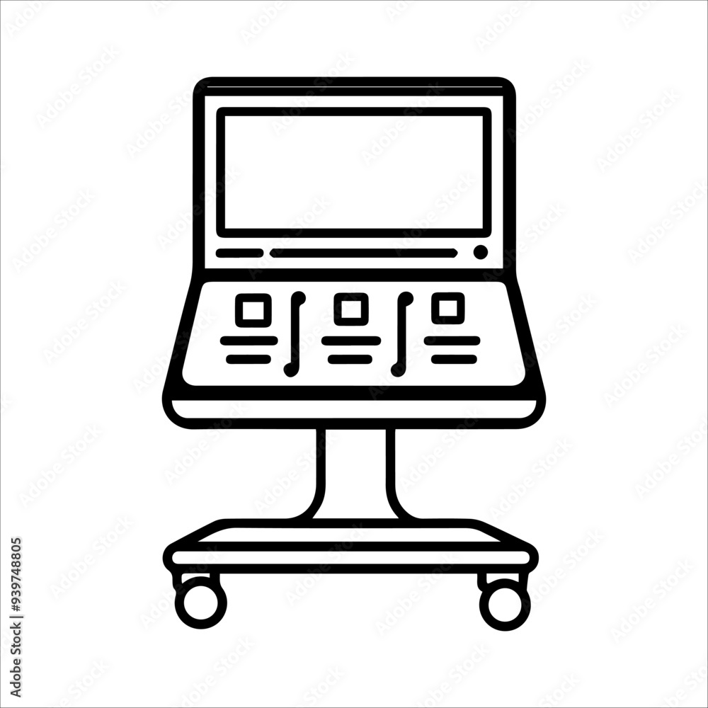 Ultrasound Machine icon modern line symbol. Vector line art and icon design with bold outline. Black and white Pixel Perfect minimalistic symbol isolated white background. Silhouette simple thin sign Ultrasound Machine icon modern line symbol. Vector line art and icon design with bold outline. Black and white Pixel Perfect minimalistic symbol isolated white background. Silhouette simple thin sign