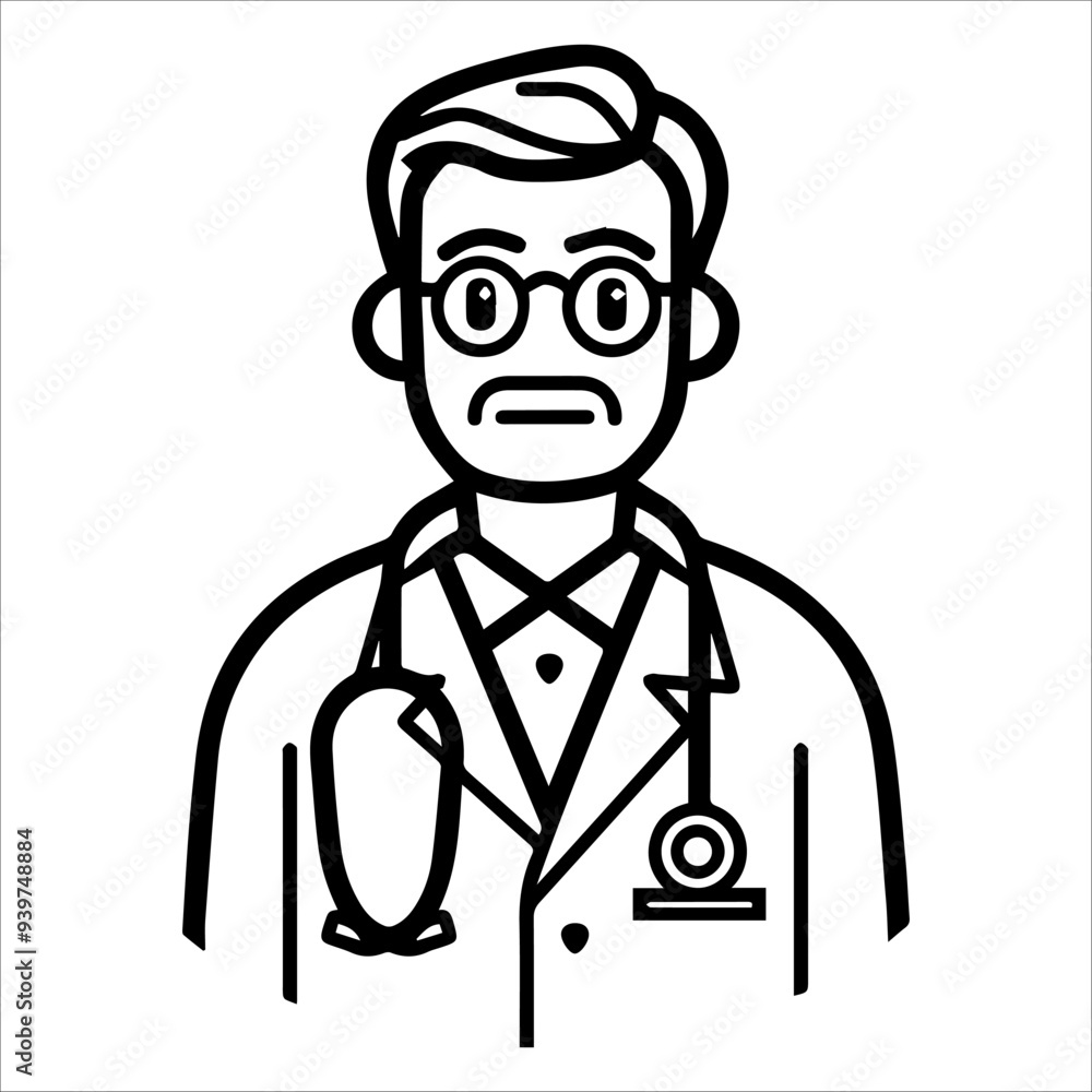 Doctor icon or modern line symbol. Vector line art and icon design with bold outline. Black and white Pixel Perfect minimalistic symbol isolated white background. Silhouette simple thin sign Doctor icon or modern line symbol. Vector line art and icon design with bold outline. Black and white Pixel Perfect minimalistic symbol isolated white background. Silhouette simple thin sign
