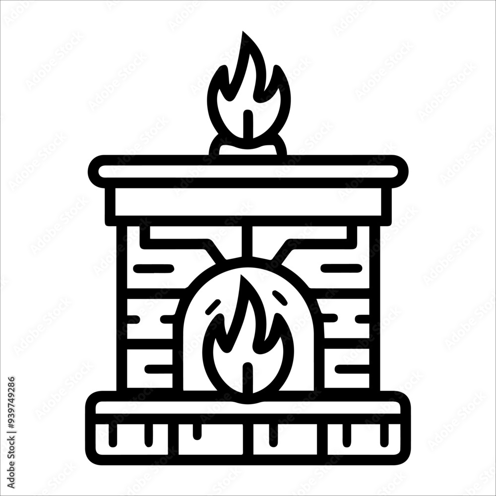 Fireplace icon or modern line symbol. Vector line art and icon design with bold outline. Black and white Pixel Perfect minimalistic symbol isolated white background. Silhouette simple thin sign Fireplace icon or modern line symbol. Vector line art and icon design with bold outline. Black and white Pixel Perfect minimalistic symbol isolated white background. Silhouette simple thin sign