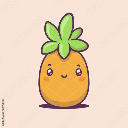 Cute kawaii pineapple mascot character vector cartoon illustration
