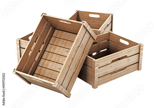 Fototapeta Naklejka Na Ścianę i Meble -  Wooden crate isolated on transparent background. 3D illustration