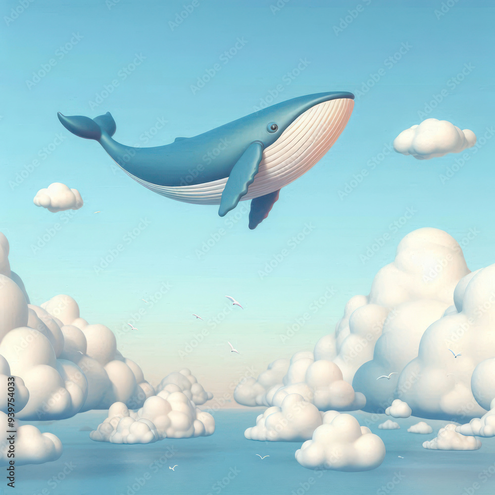 A whale flies among the clouds. A whale flies among the clouds.