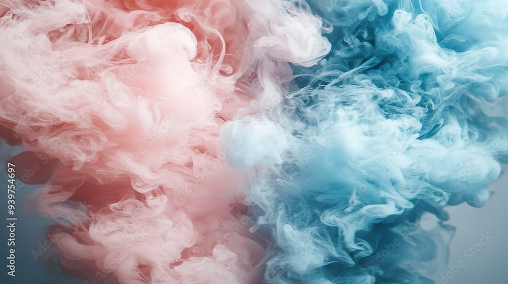 Blue and Pink Smoke Clouds on Gray Background with Red and Blue Middle Cloud Blue and Pink Smoke Clouds on Gray Background with Red and Blue Middle Cloud