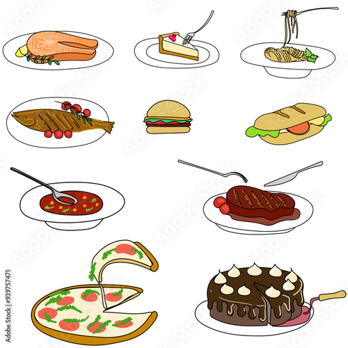  A set of ready-made dishes. Perfect for English teachers. Vector illustration