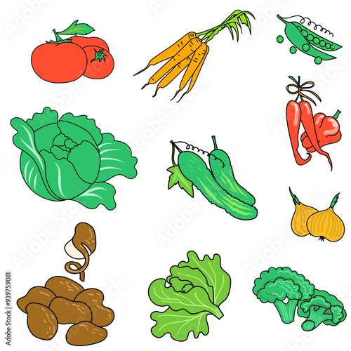 Set of vegetables for soup. Perfect for English teachers. Vector illustration
