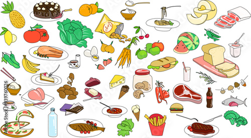 Set of various food. Perfect for English teachers. Vector illustration