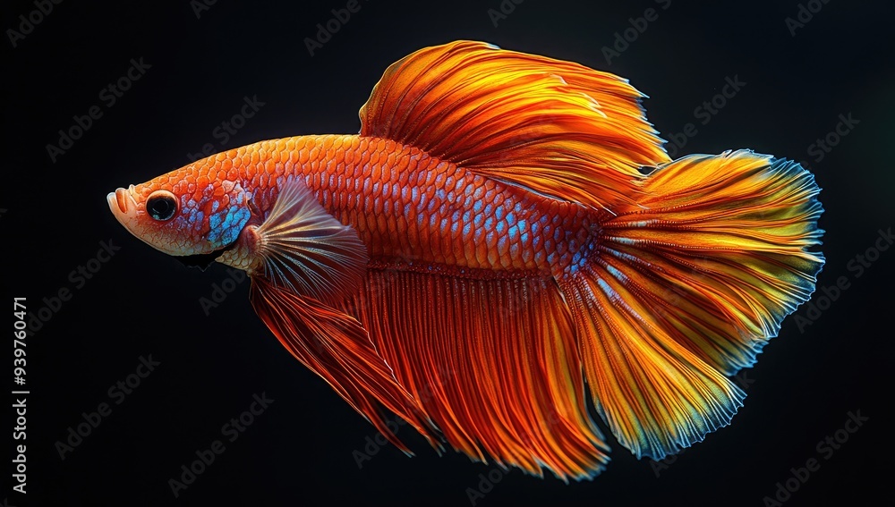 Orange Betta Fish with Black Background Orange Betta Fish with Black Background