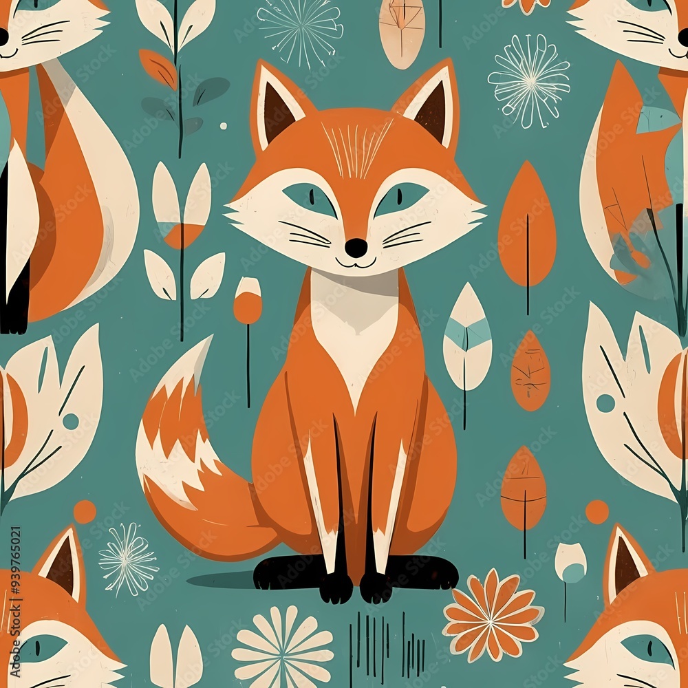 Retro Fox Charm: Mid-Century Modern Whimsy Retro Fox Charm: Mid-Century Modern Whimsy