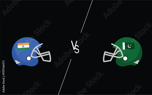 India VS Pakistan. Cricket match cricket helmet concept with creative illustration isolated on black background. Pakistan Vs India.