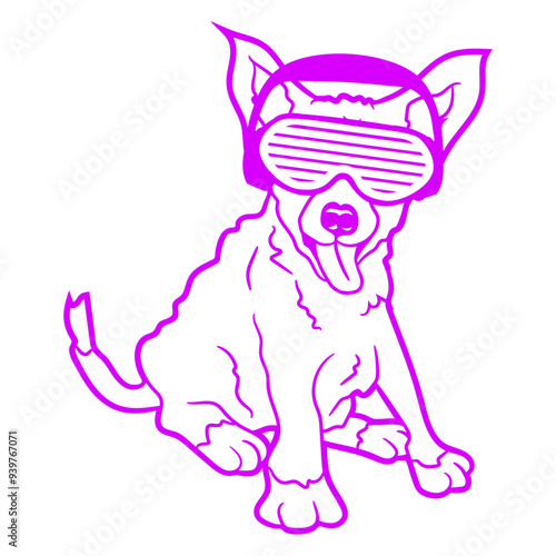 Good Dog Owner Puppy Cute Pet Sitting Music DJ Headphone Sunglasses Party Night Dancing Clubber Raver Comic Humor Cartoon Cool Fun Sound Disco Club Festival Band Concert Techno Raving Discothek Love