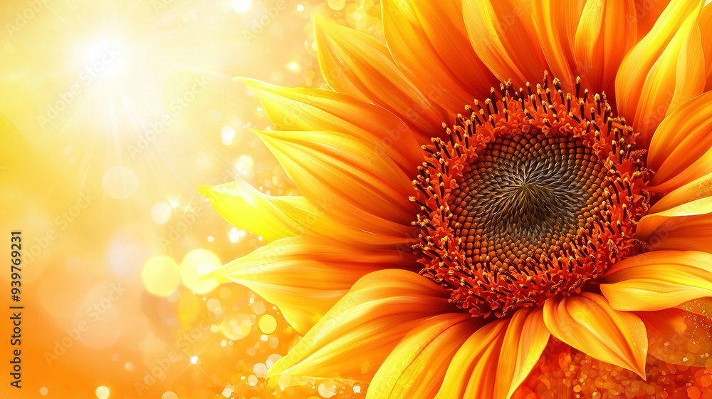 Obraz premium A close-up of a large sunflower on a sunny day with a blur of light in the background